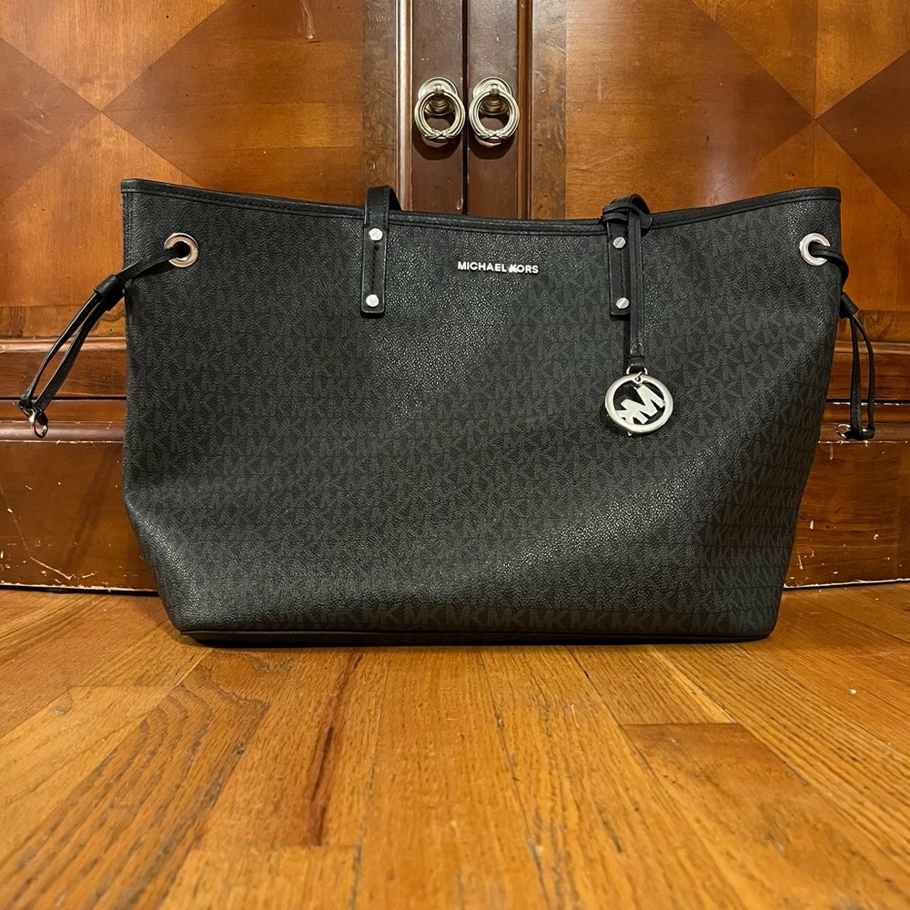 Michael Kors Black MK Print Tote Bag